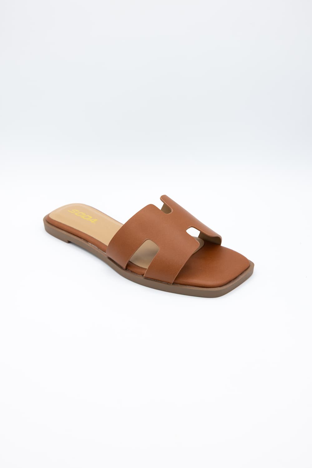 Soda Knit H-Band Slide Sandals for Women in Cognac