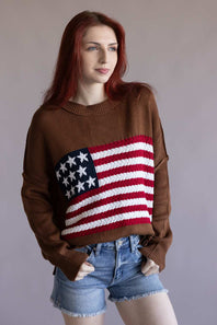 Miracle Knit American Flag Sweater for Women in Camel