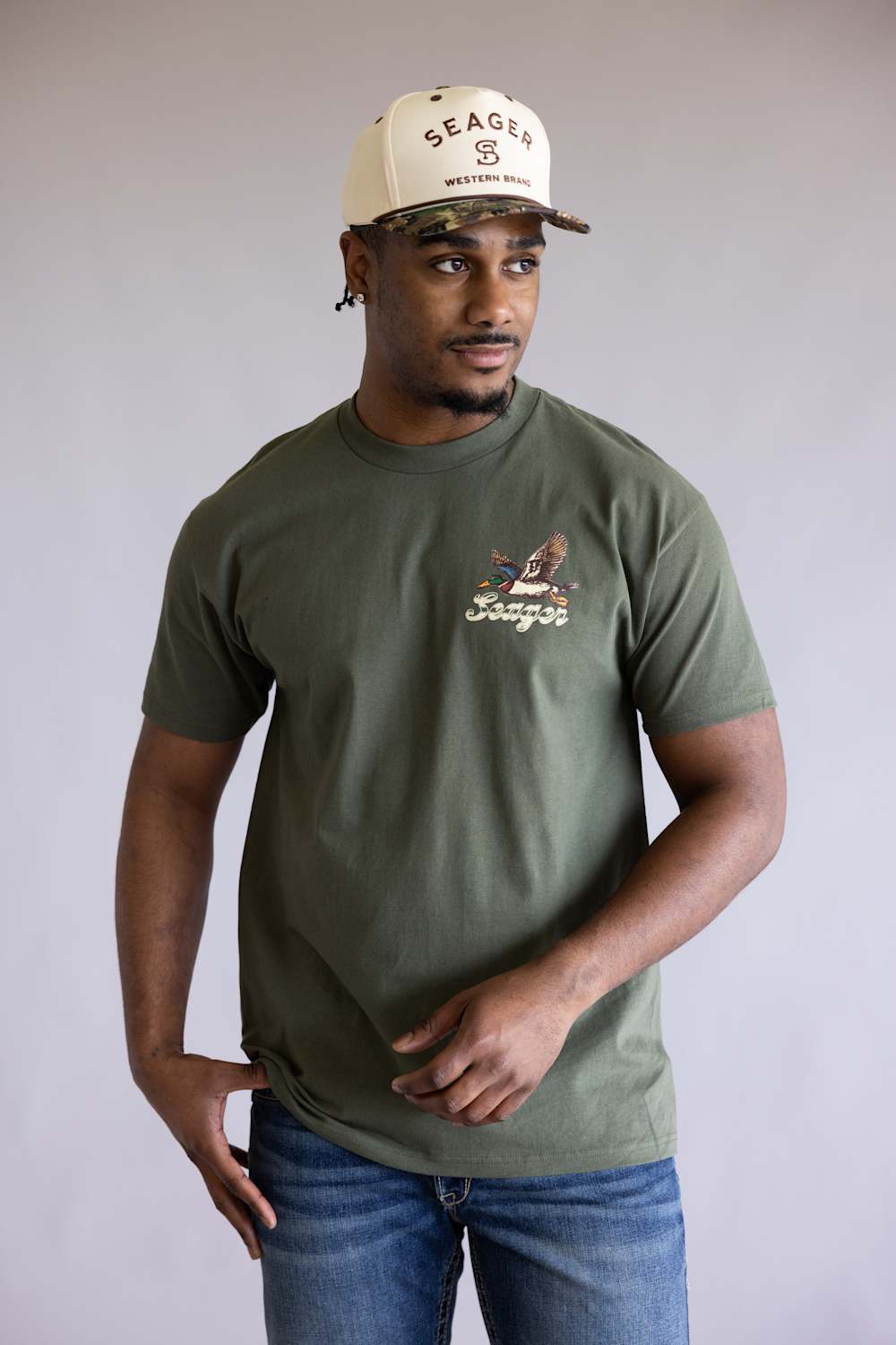 Seager Branded Camo Snapback Hat for Men in Cream