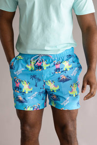 Party Pants Bussin’ Happy Hour Swim Shorts for Men in Cyan
