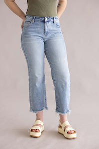 Risen Mid Rise Crop Straight Jeans for Women in Light Wash