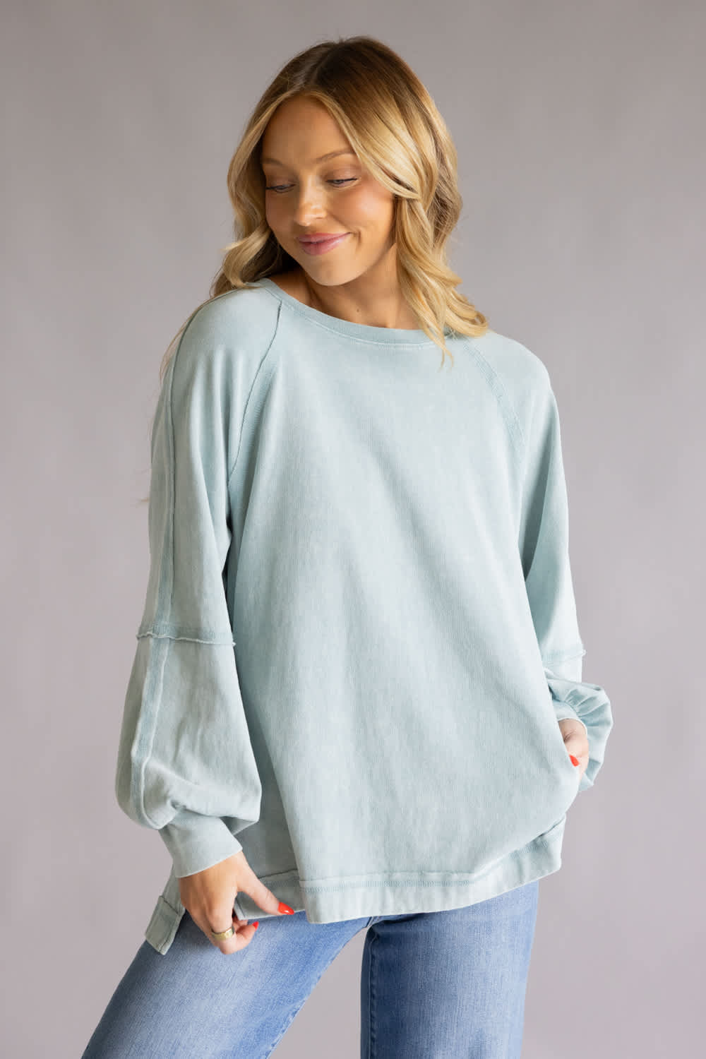 Mineral Wash Pullover for Women in Seafoam