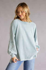 Mineral Wash Pullover for Women in Seafoam