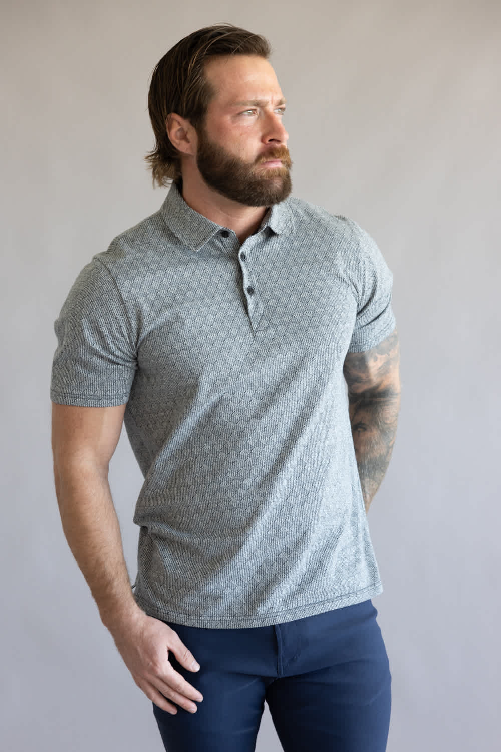 Weatherproof Vintage Jacquard Polo Shirt for Men in Navy