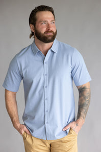 Weatherproof Vintage Neat Coat Knit Button Up Shirt for Men in Infinity Blue