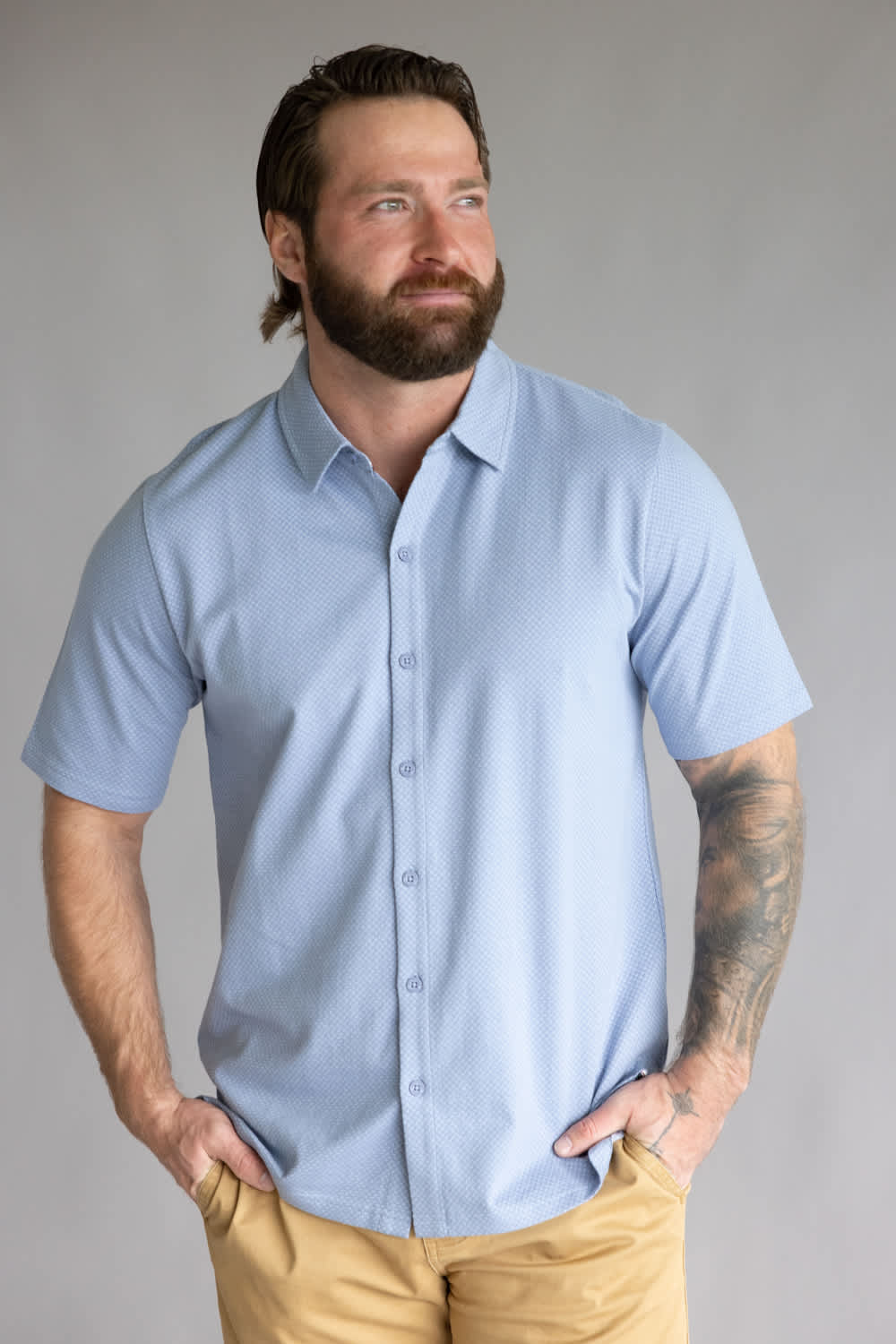 Weatherproof Vintage Neat Coat Knit Button Up Shirt for Men in Infinity Blue
