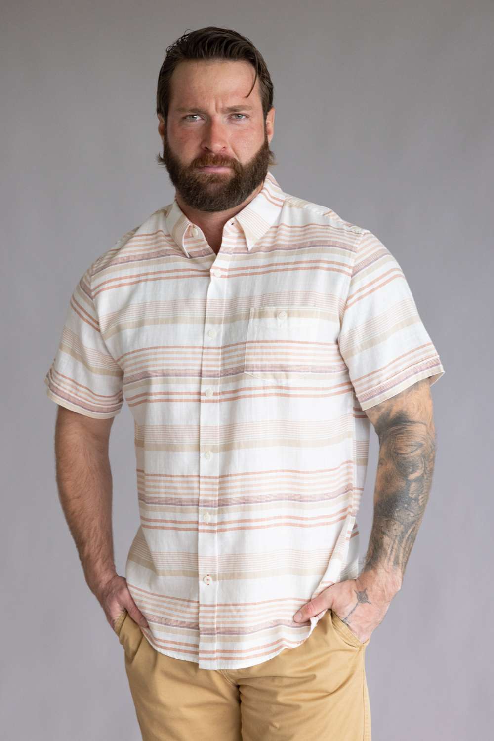 eatherproof Vintage Striped Country Twill Button Up Shirt for Men in Ginger Spice