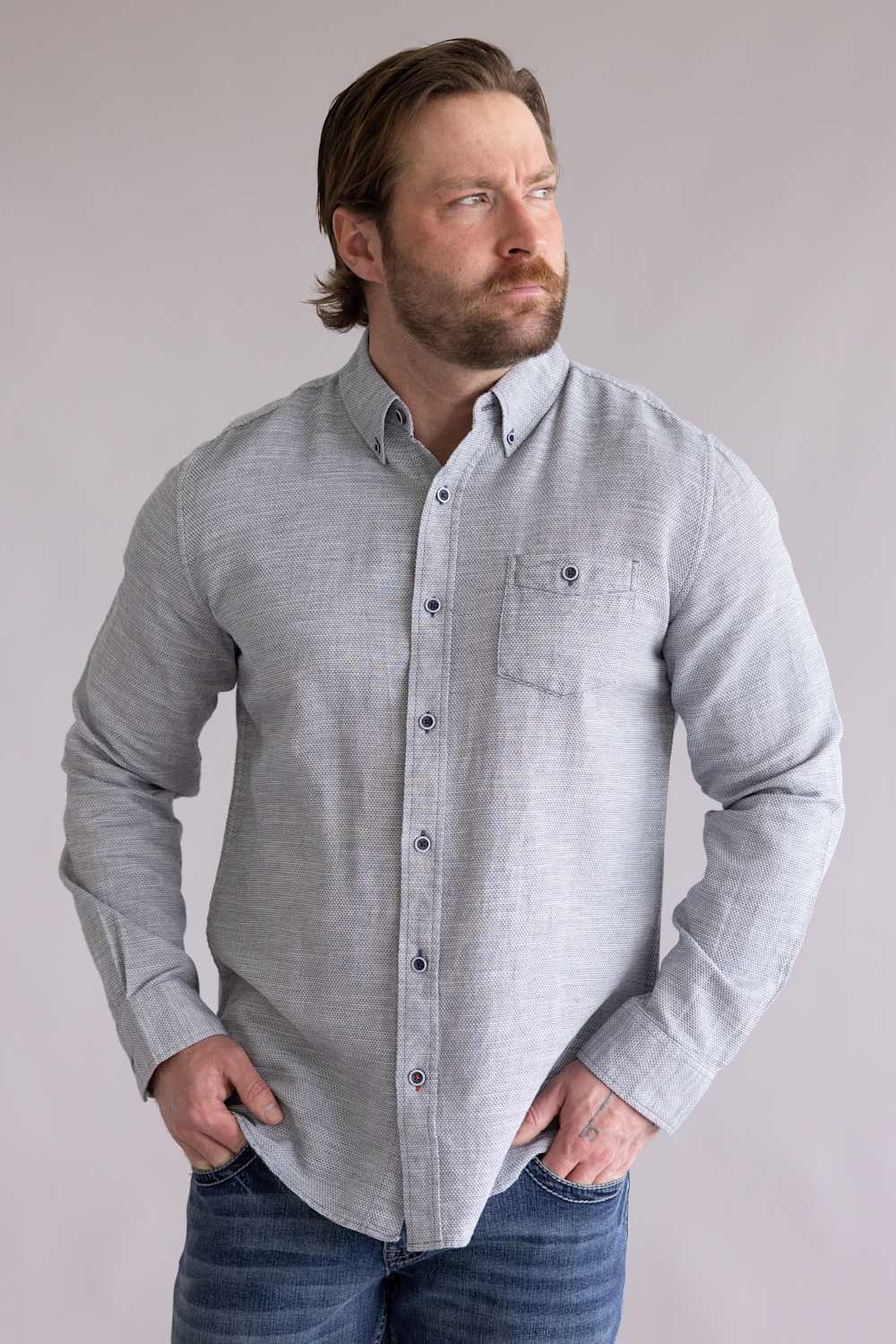 Weatherproof Vintage Cotton Pebble Button Up Shirt for Men in Maritime Blue