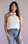 Cropped Gold Button Halter Top for Women in Ivory