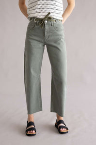 Vervet Drawstring High Rise Wide Barrel Jeans for Women in Green
