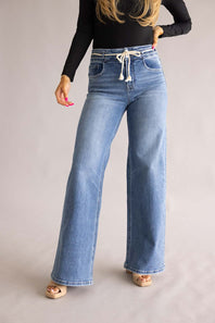 Vervet High-Rise Drawstring Wide Leg Jeans for Women