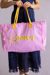 Summer Rope Canvas Tote Bag in Pink