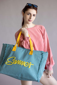 Summer Rope Canvas Tote Bag - Teal/Yellow
