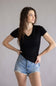  Double Layer V-Neck Top for Women in Black 