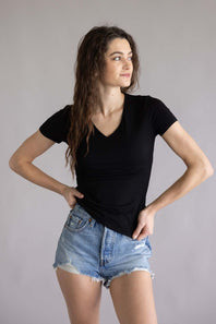  Double Layer V-Neck Top for Women in Black 