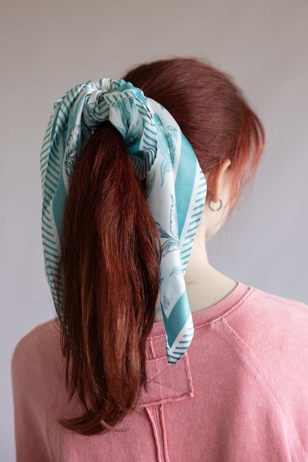 Floral Silk Scarf for Women in Turquoise/White