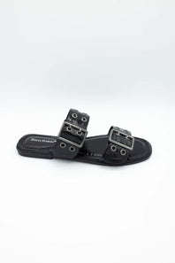 Pierre Dumas Empress Buckle Slide Sandals for Women in Black