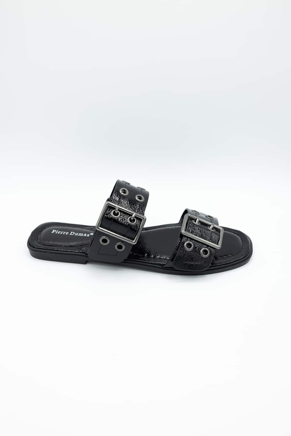 Pierre Dumas Empress Buckle Slide Sandals for Women in Black