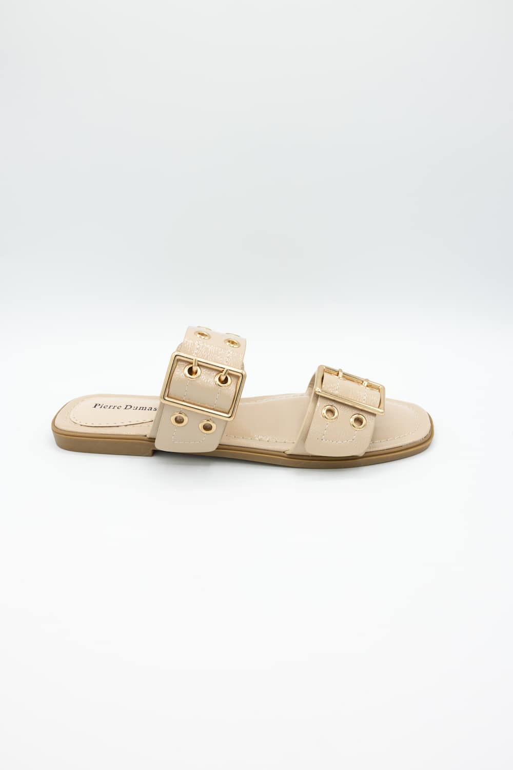 Pierre Dumas Empress Buckle Slide Sandals for Women in Nude