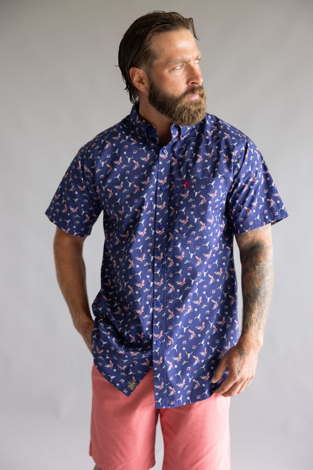 Ariat Berne Fitted Shirt for Men in Blue Americana