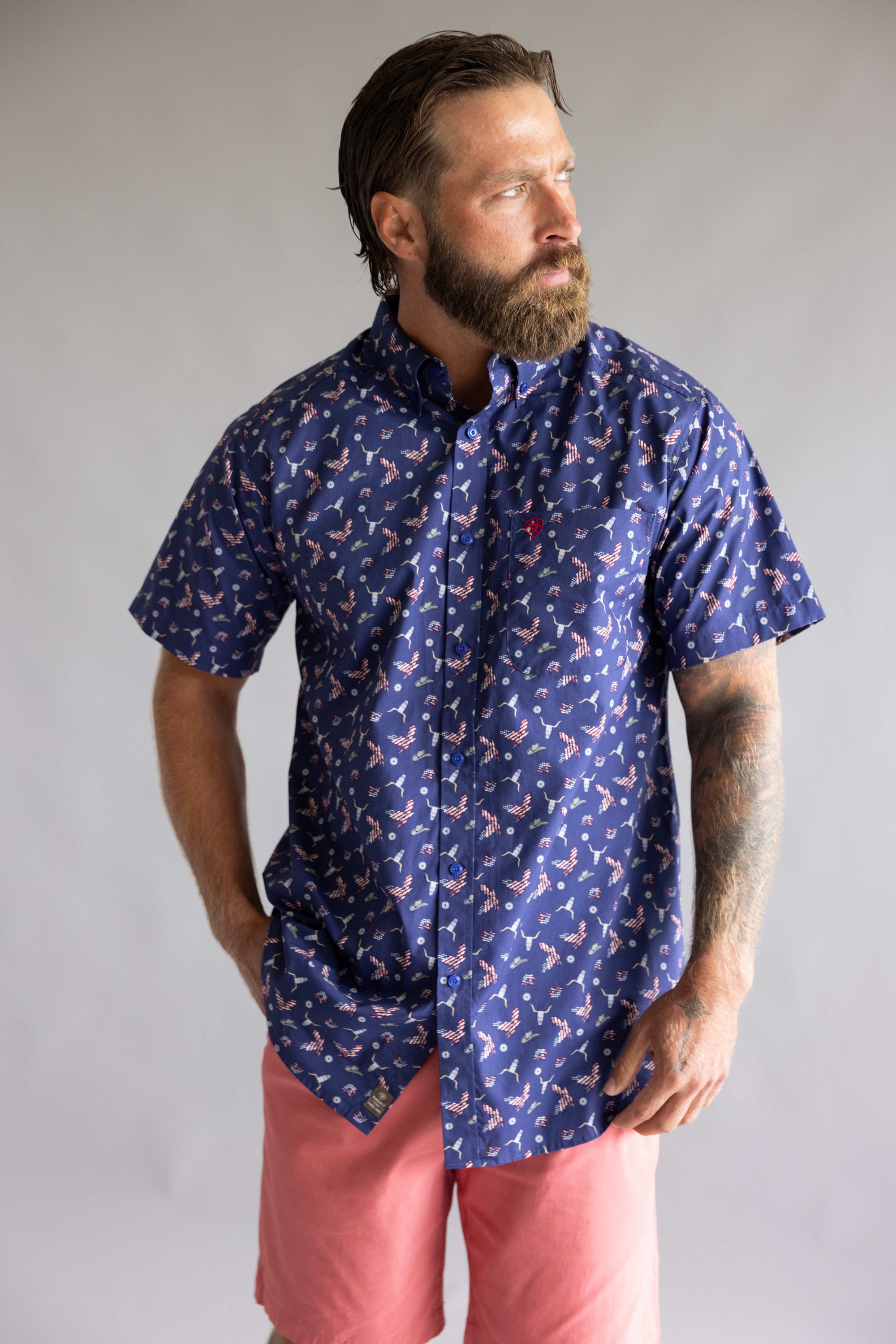 Ariat Berne Fitted Shirt for Men in Blue Americana