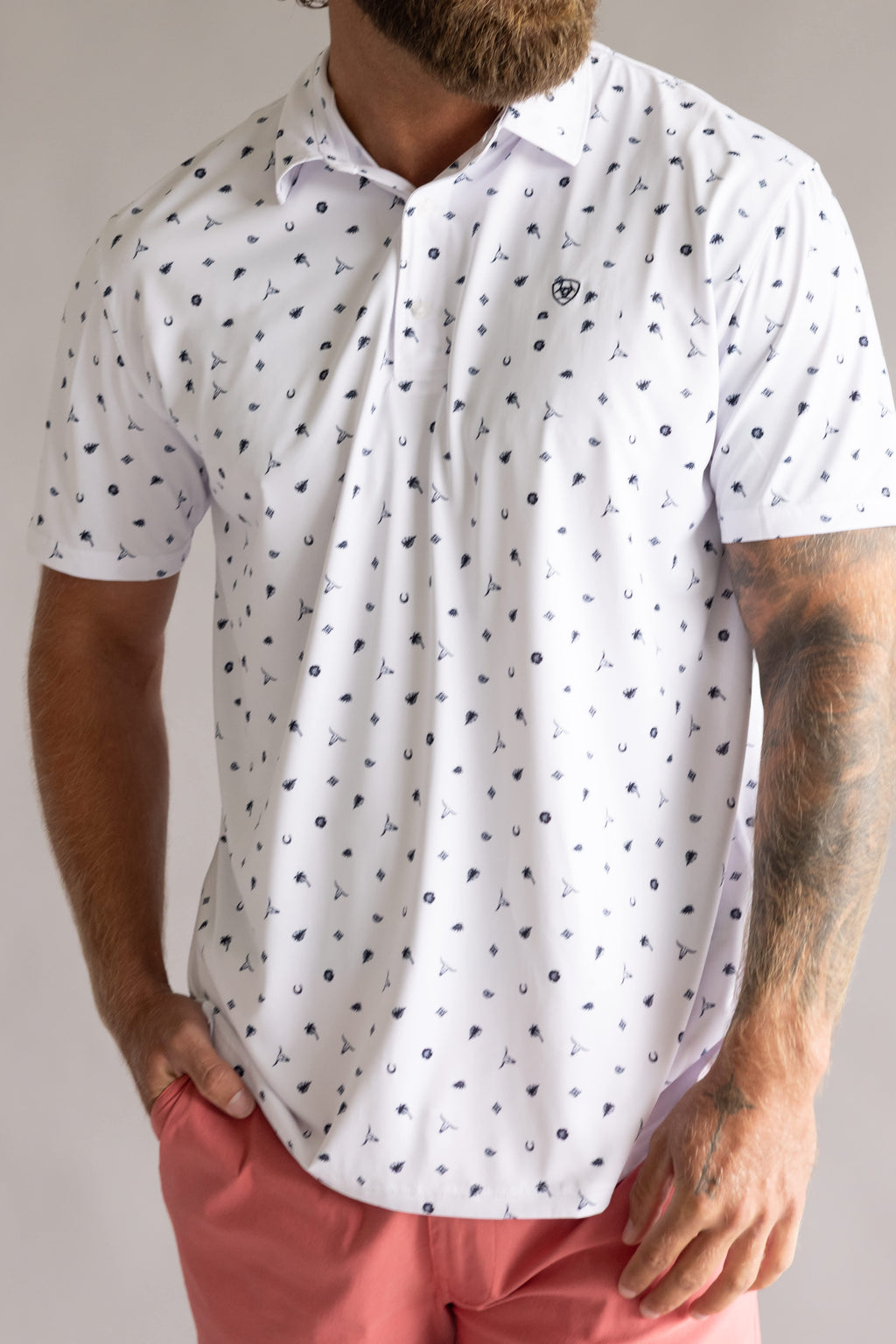 Ariat Tek Polo Shirt for Men in White Western Print
