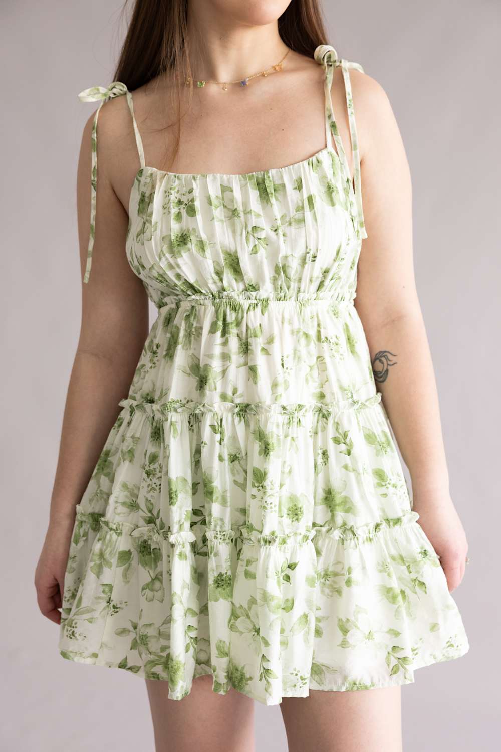 Blu Pepper Floral Tiered Dress for Women in Olive
