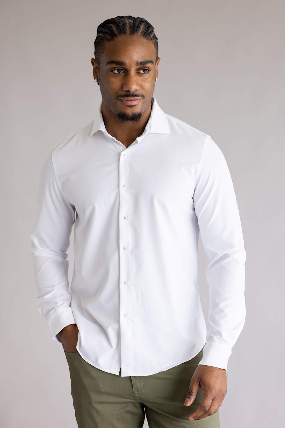 Denim & Flower Dressy Tech Stretch Shirt for Men in White 