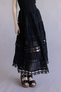 Eyelet Lace Strapless Midi Dress for Women in Black