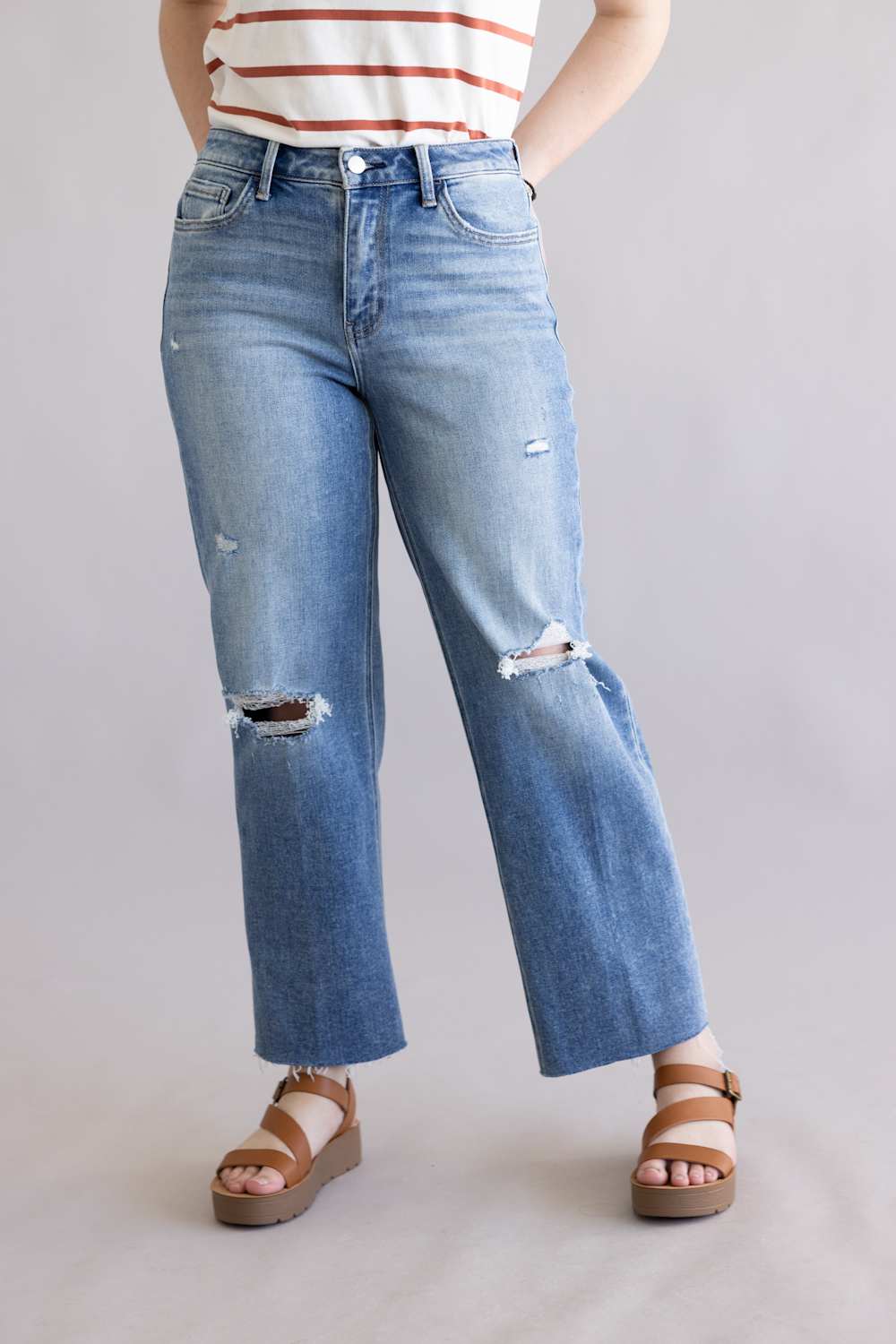 Flying Monkey High Rise Distressed Slim Wide Leg Jeans for Women