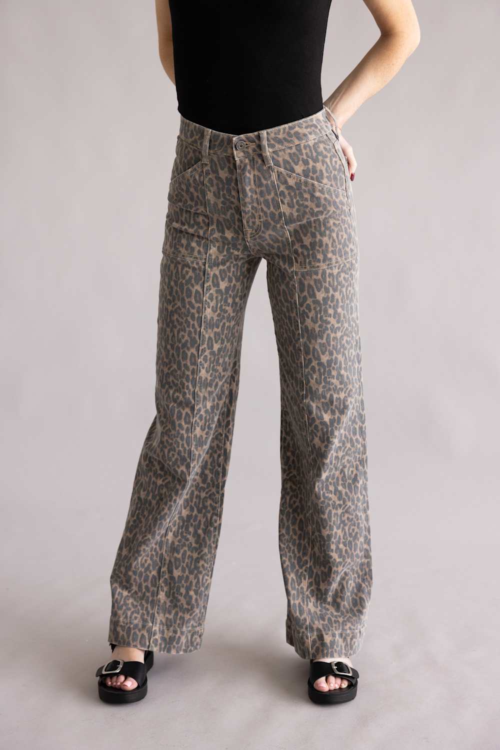  Hidden High Rise Happi Cheetah Flare Jeans for Women 