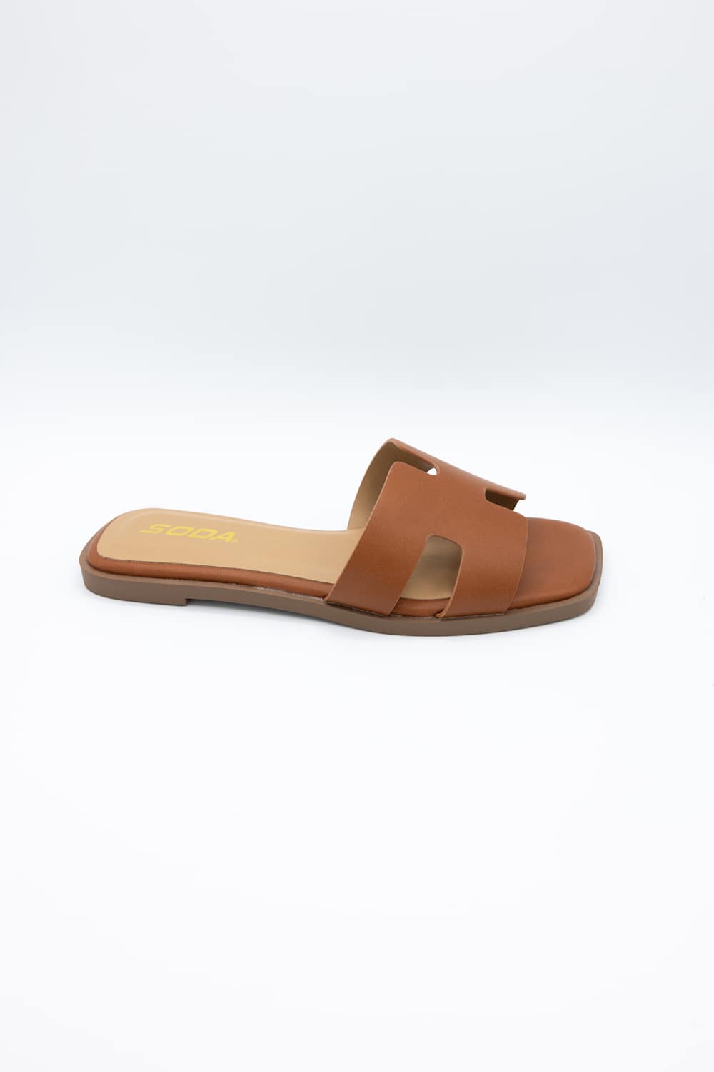 Soda Knit H-Band Slide Sandals for Women in Cognac