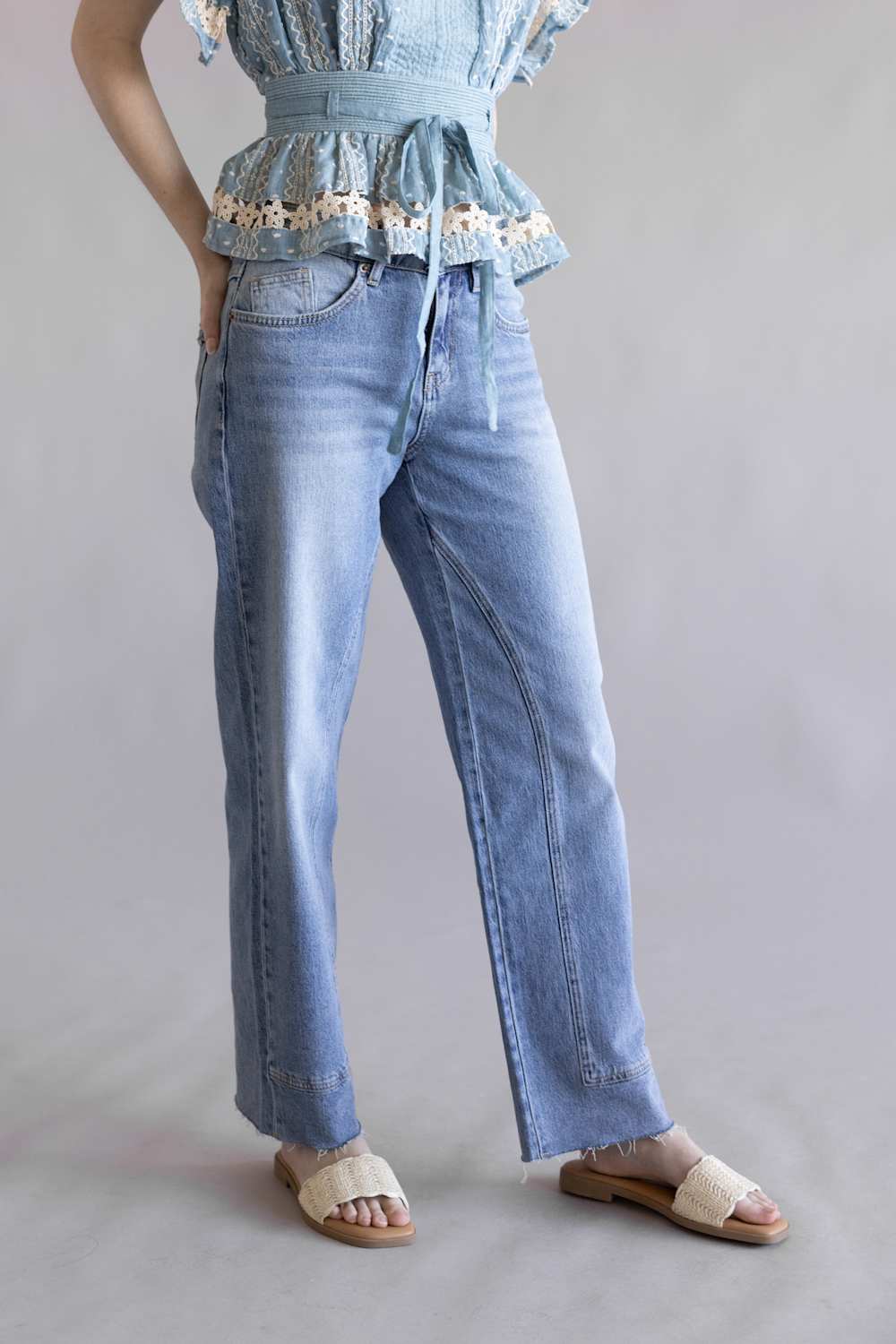 Mica Mid-Rise Medium Wash Clean Straight Leg Jeans for Women