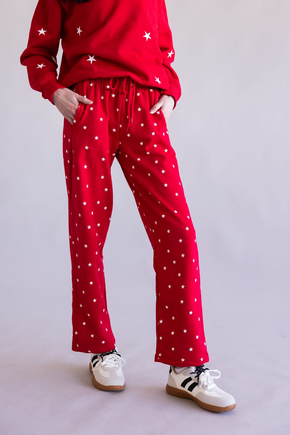Star Pattern Straight Leg Sweatpants for Women in Red
