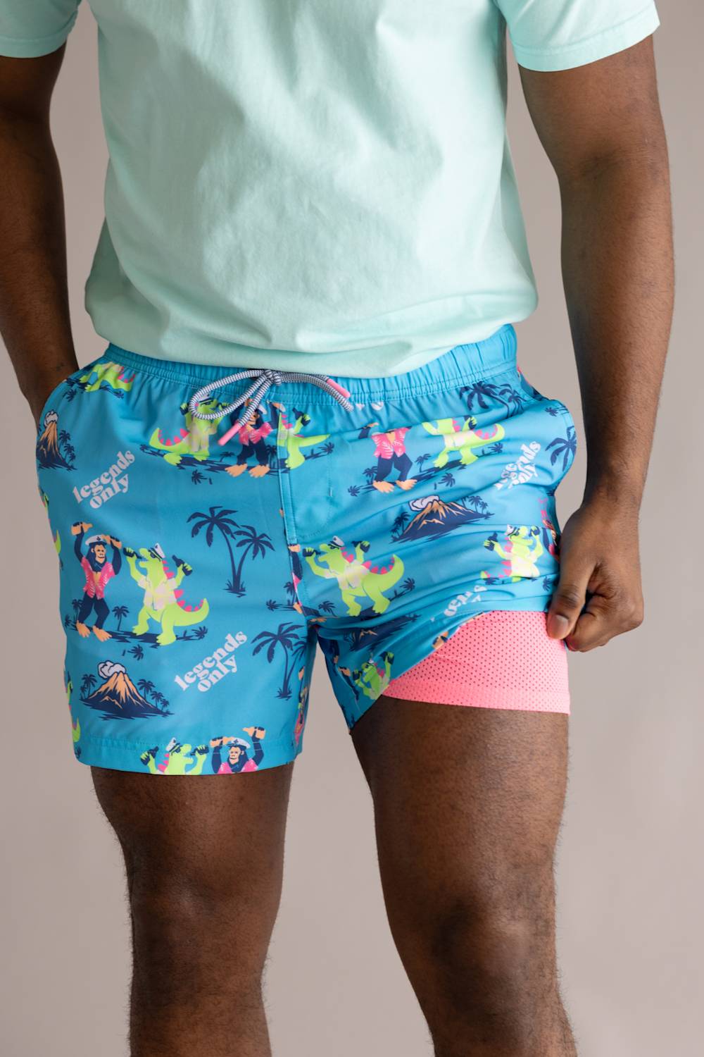 Party Pants Bussin’ Happy Hour Swim Shorts for Men in Cyan