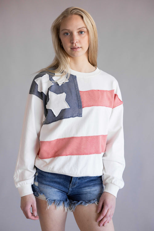 Flag USA Sweatshirt for Women in White | S15417-WHT
