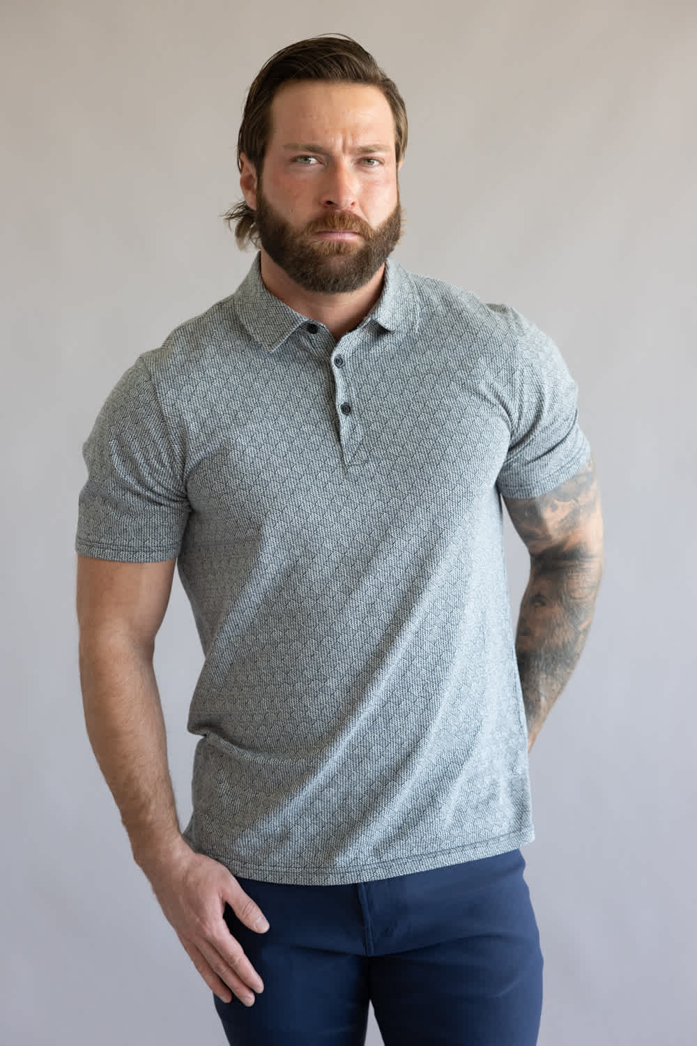 Weatherproof Vintage Jacquard Polo Shirt for Men in Navy