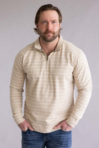 Weatherproof Vintage Striped Quarter Zip for Men in Bleached Sand