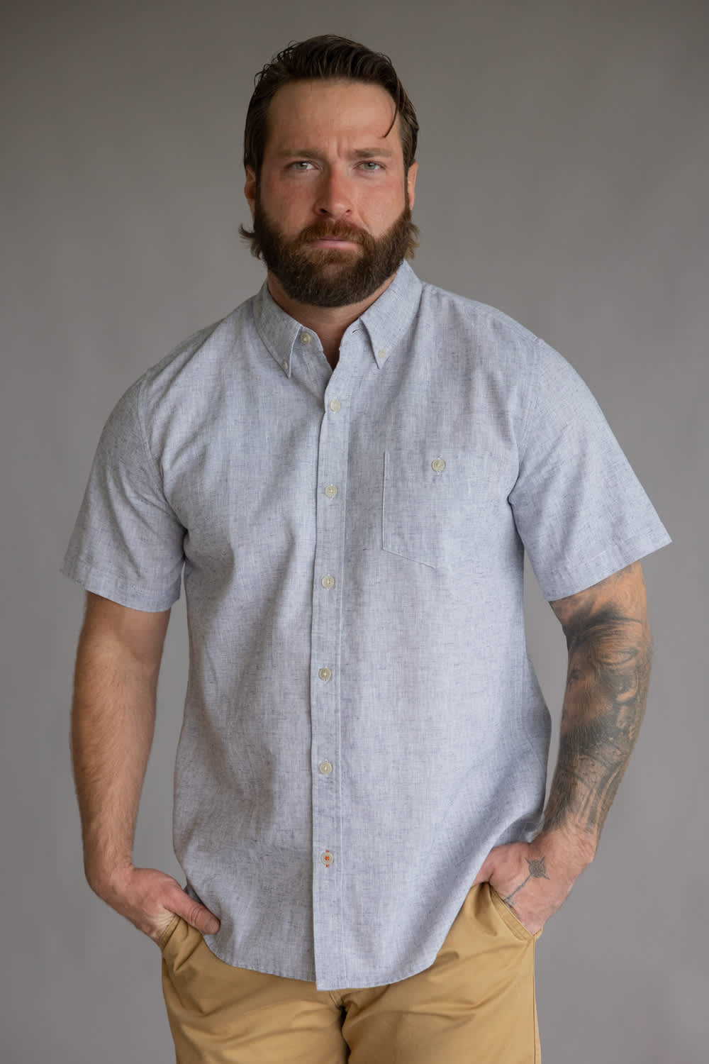 Weatherproof Vintage Cotton Linen Solid Button Up Shirt for Men in Maritime Blue