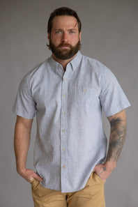 Weatherproof Vintage Cotton Linen Solid Button Up Shirt for Men in Maritime Blue