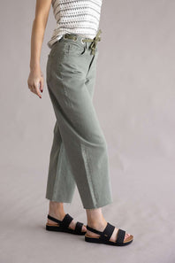 Vervet Drawstring High Rise Wide Barrel Jeans for Women in Green