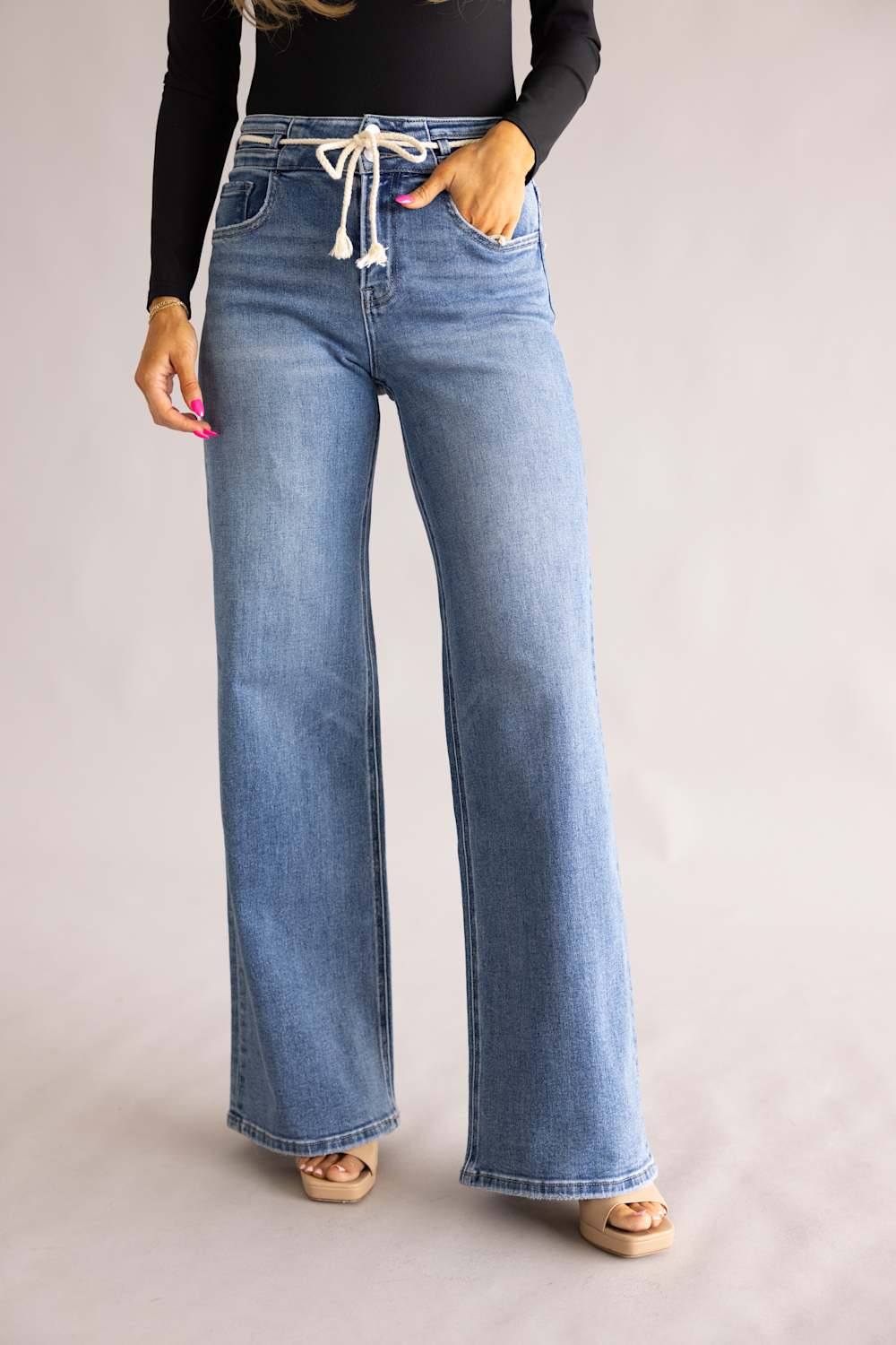 Vervet High-Rise Drawstring Wide Leg Jeans for Women