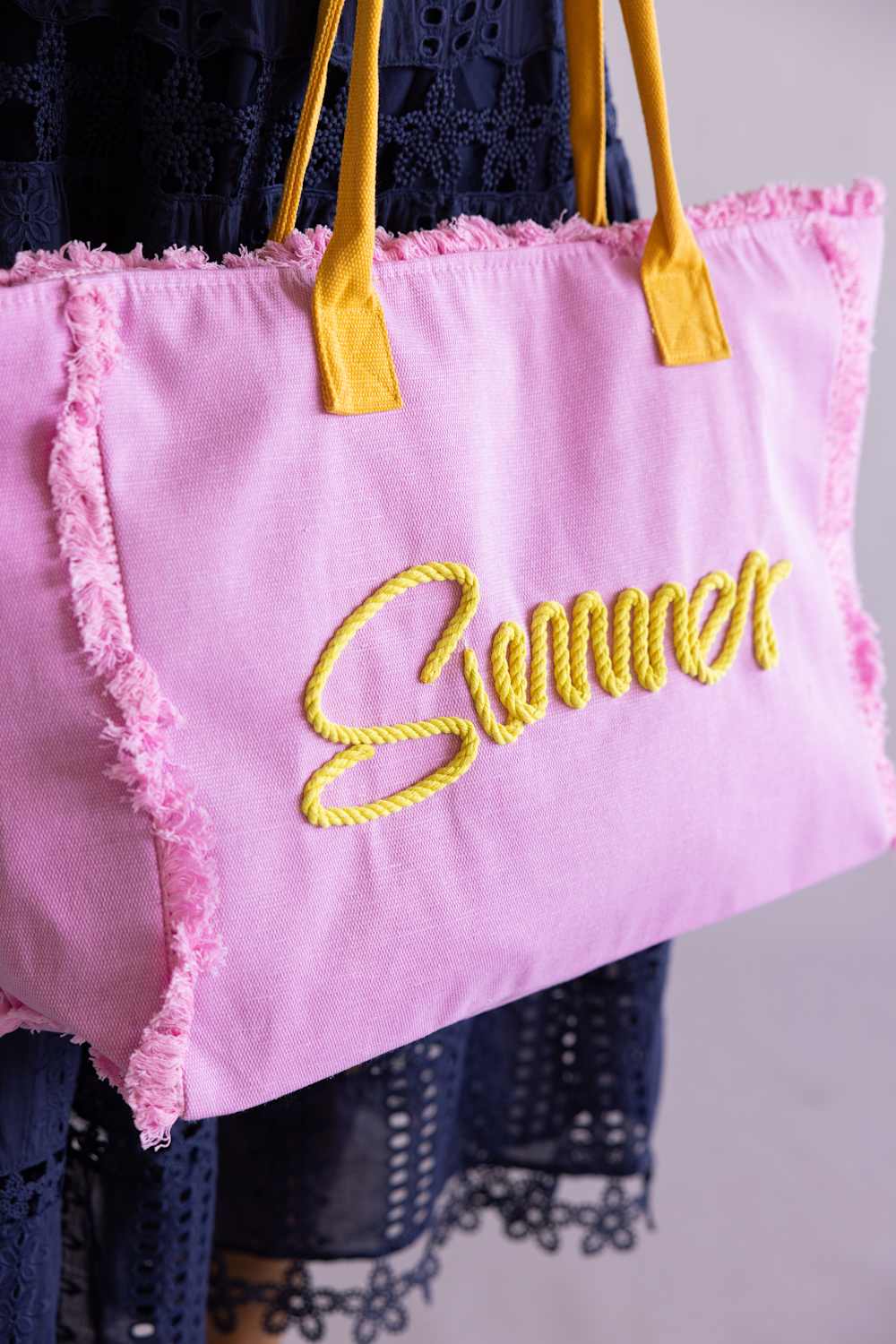 Summer Rope Canvas Tote Bag in Pink