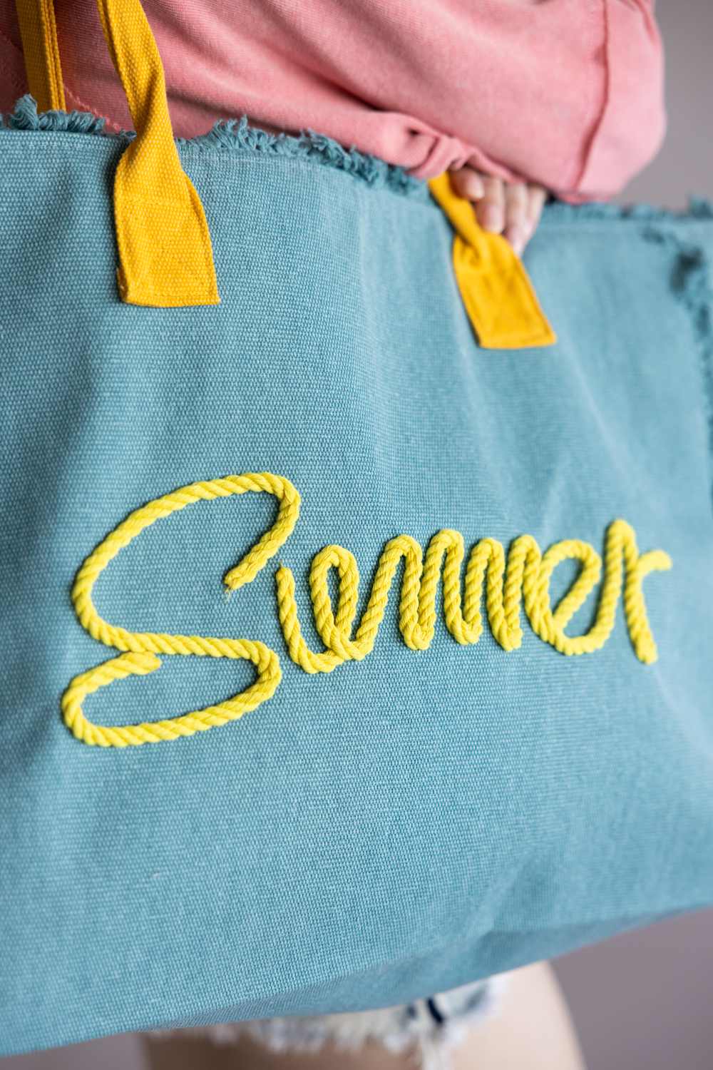 Summer Rope Canvas Tote Bag in Teal/Yellow