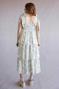 Tiered Printed Floral Maxi Dress for Women in Sage