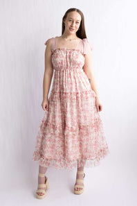 Blu Pepper Tiered Printed Floral Midi Dress for Women in Pink