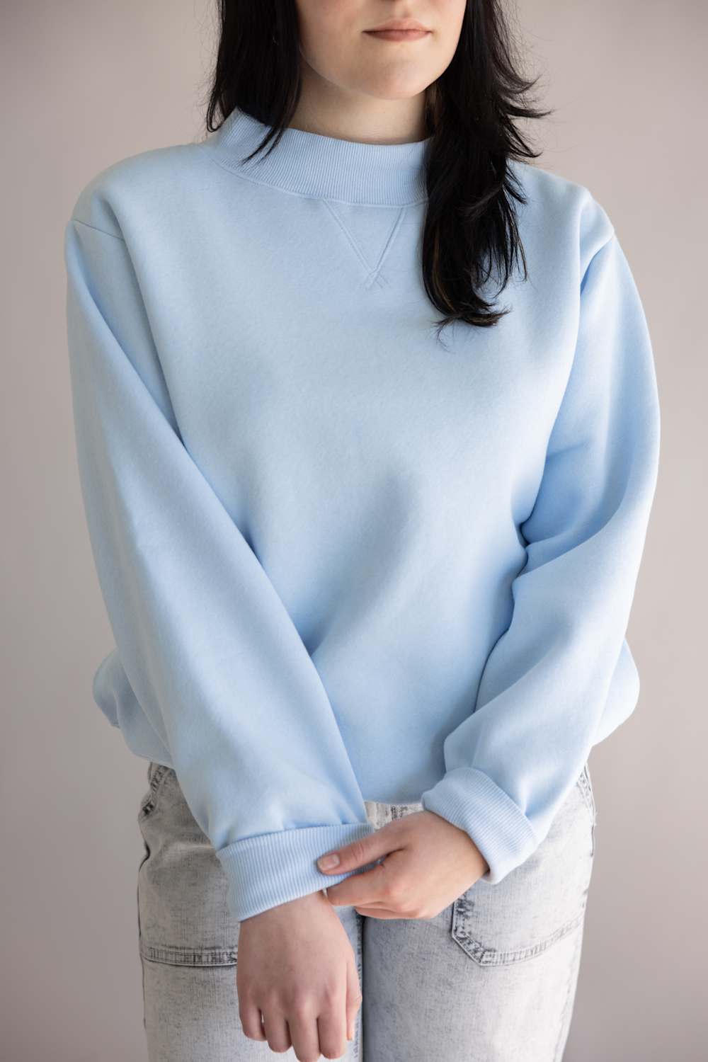 Things Between Mock Neck Fleece Pullover for Women in Baby Blue