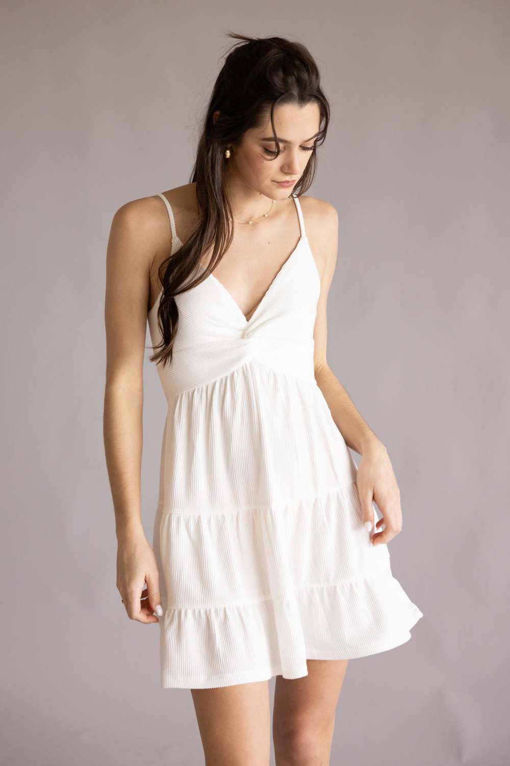 Twist Front Ribbed Dress for Women in White | B11377-WHT – Glik's