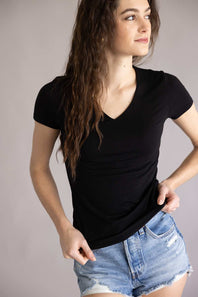  Double Layer V-Neck Top for Women in Black 