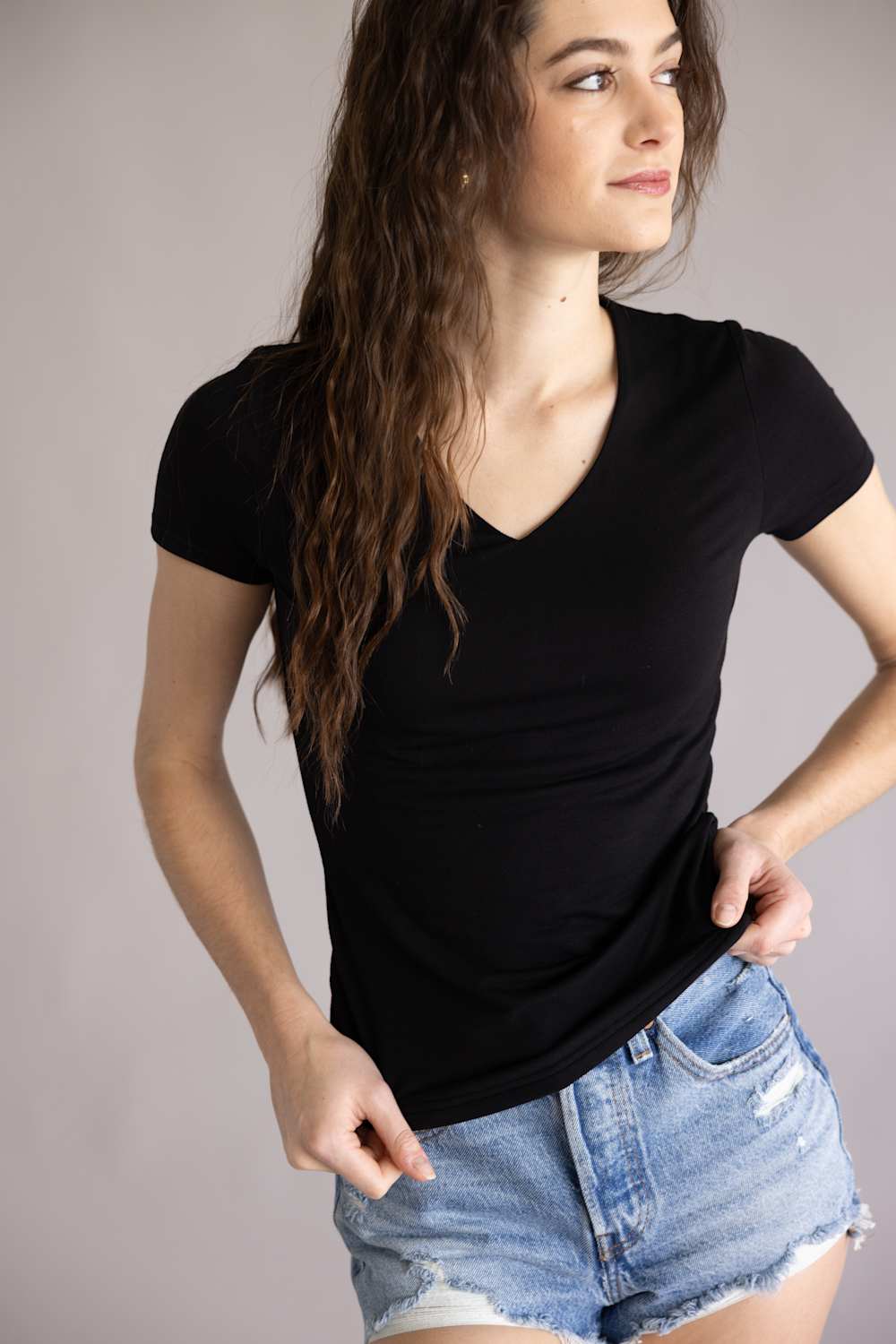  Double Layer V-Neck Top for Women in Black 